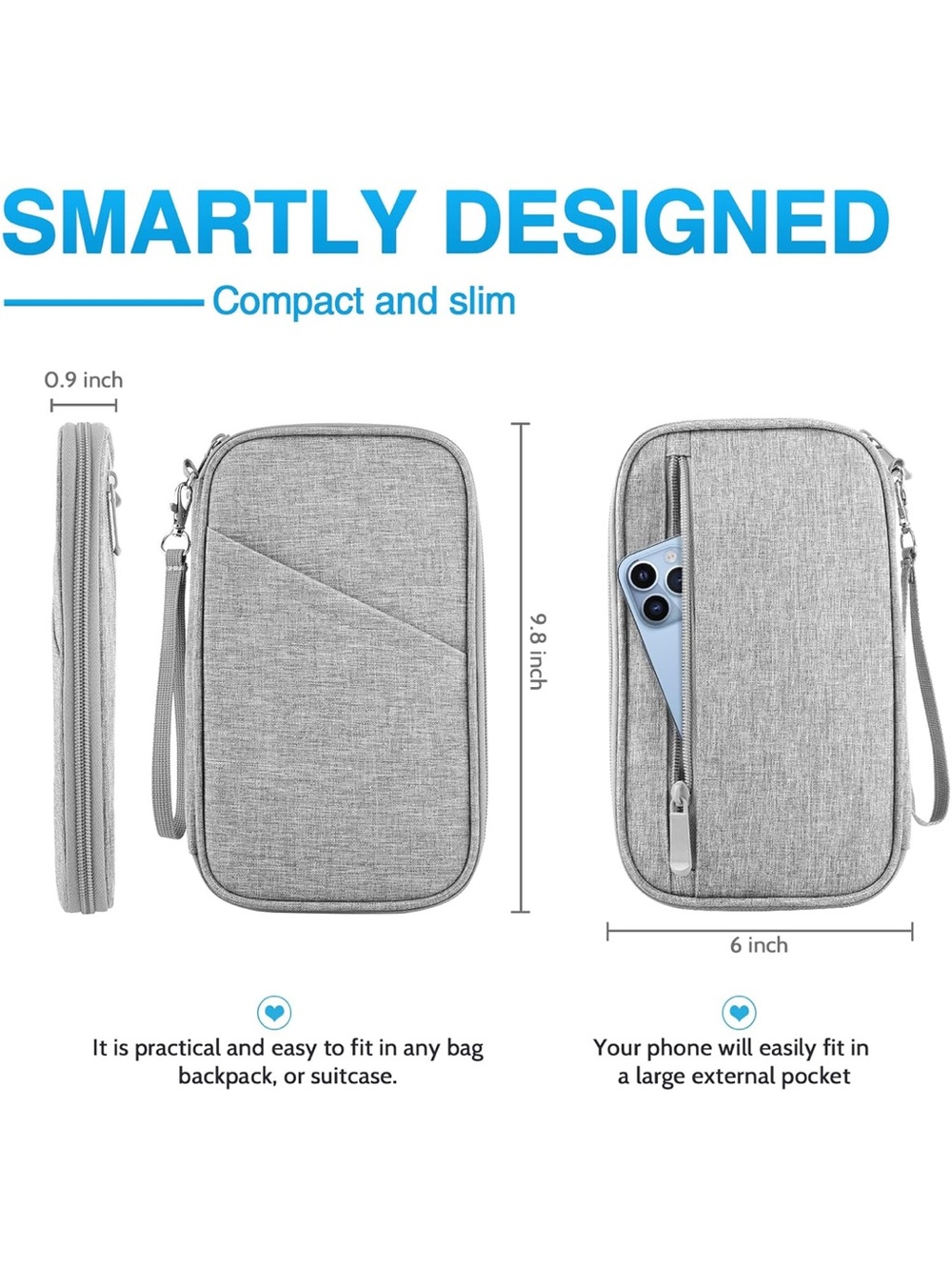 Family Travel Passport Organizer Wallet - Light Gray